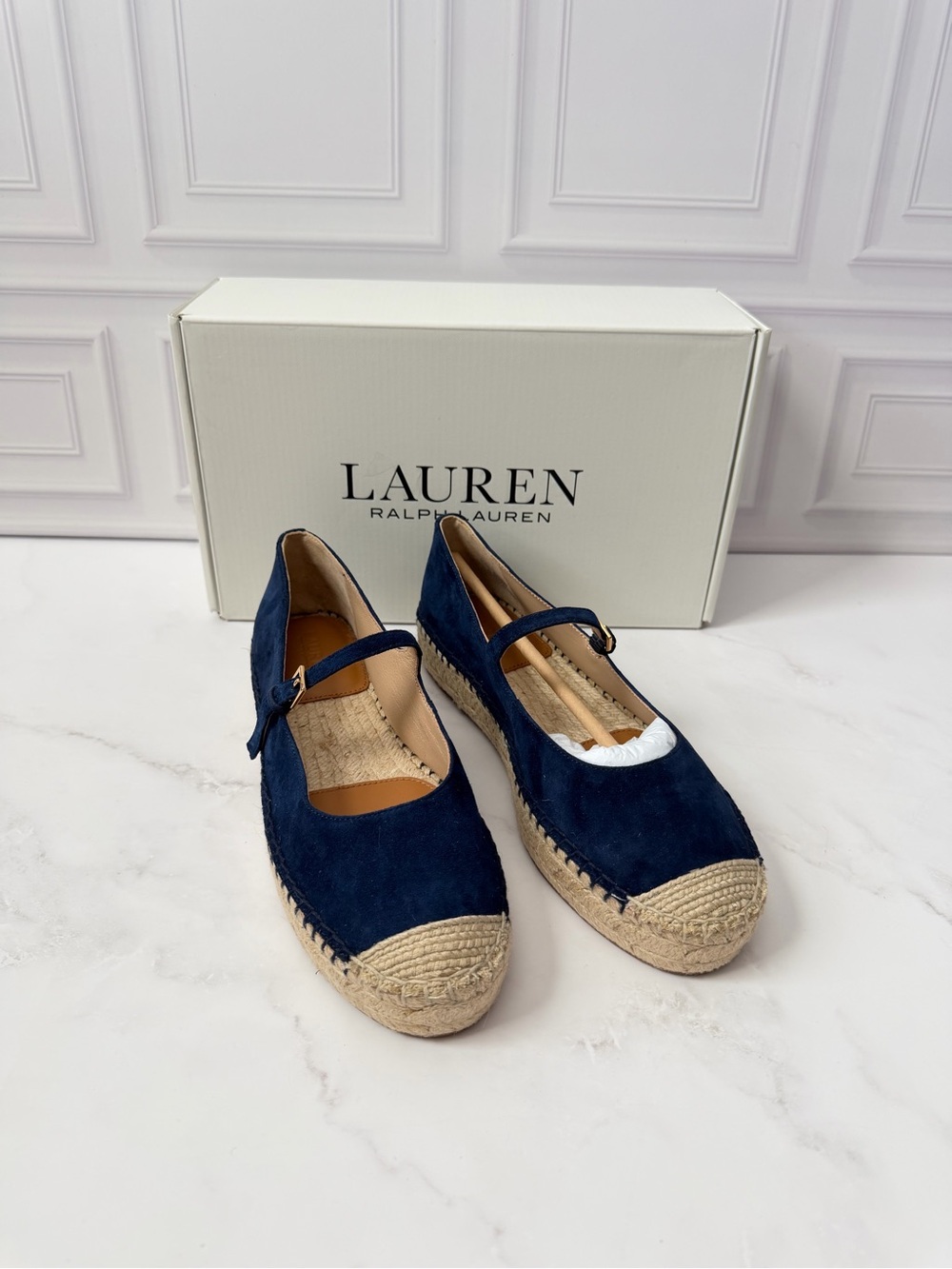 Lauren Ralph Lauren Navy Suede Espadrille Mary Jane Flats